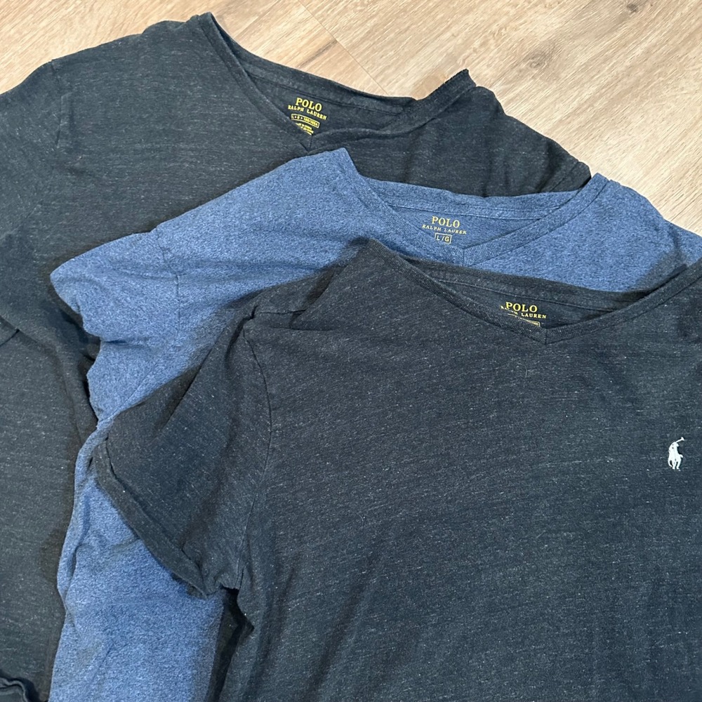 Lot of Polo Ralph Lauren T-Shirt Men Large Black Blue V-Neck Cotton Classic Logo - Picture 4 of 16